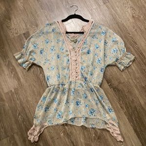 Free People Flowery Peplum Top with Lace Detail
